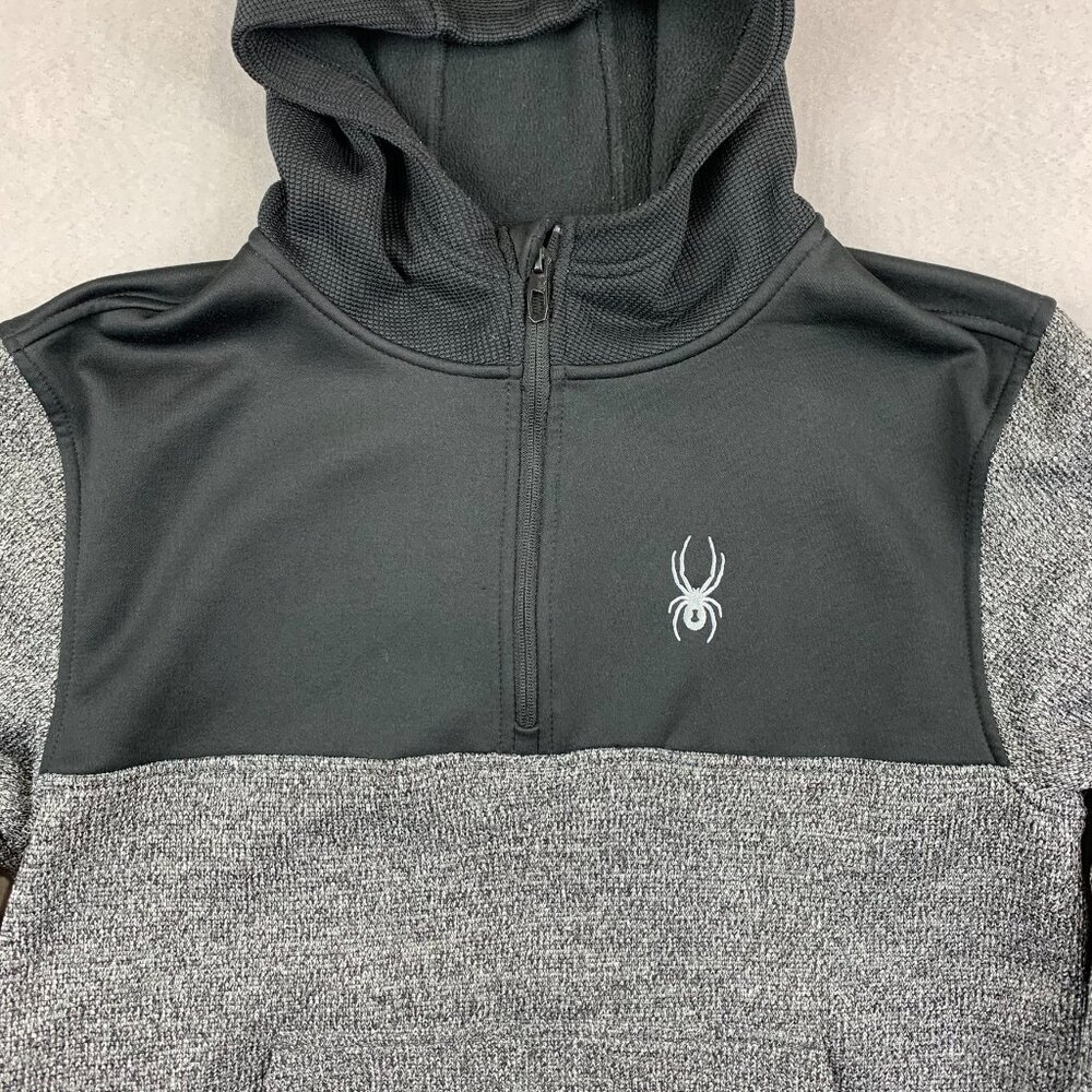 Spyder Mens Sweater Medium Gray Colorblock Ray 1/4 Zip Hoodie Long Sleeve Racer - Picture 2 of 10